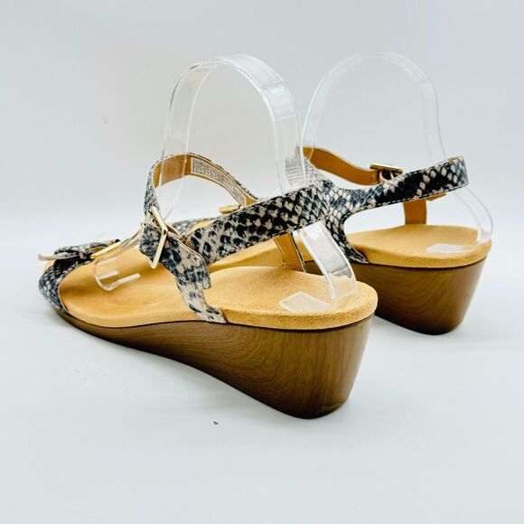 Vionic Sandals Womens 11 Brown Gray Snakeskin Wedge Ankle Buckle Straps Shoes - Picture 6 of 12